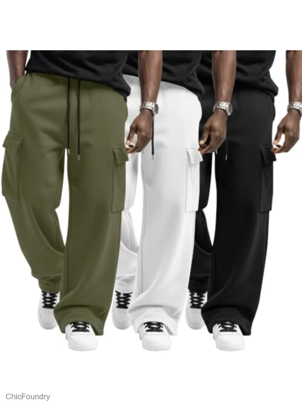 3 Pack Men's Cargo Pants Drawstring Elastic Waist Straight Leg Sweatpants Jogger